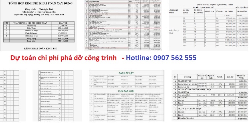 Dự toán chi phí tháo dỡ nhà cũ